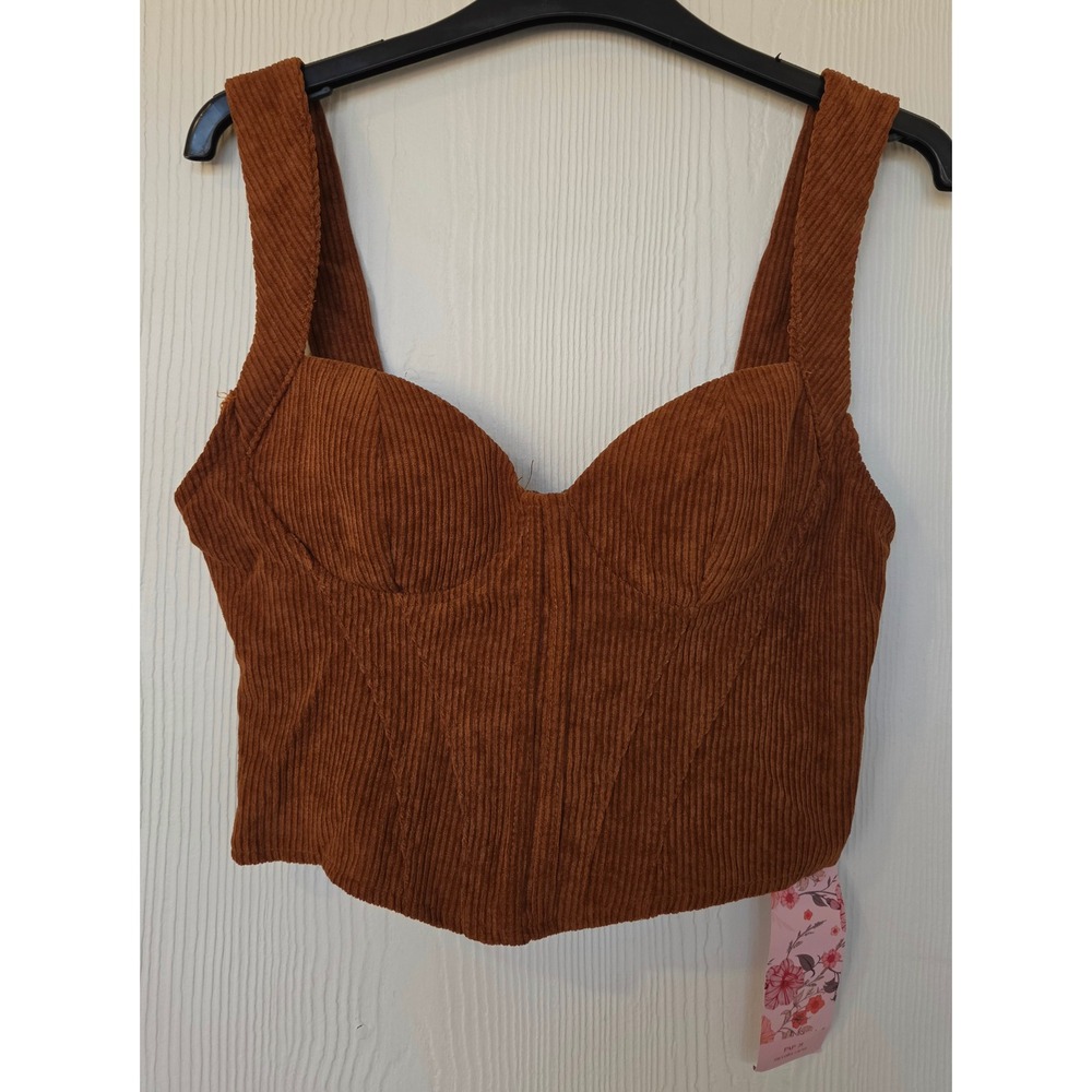 NWT Brown Corduroy Bustier Corset Crop Top S Ren Faire Festival Concert Coquette